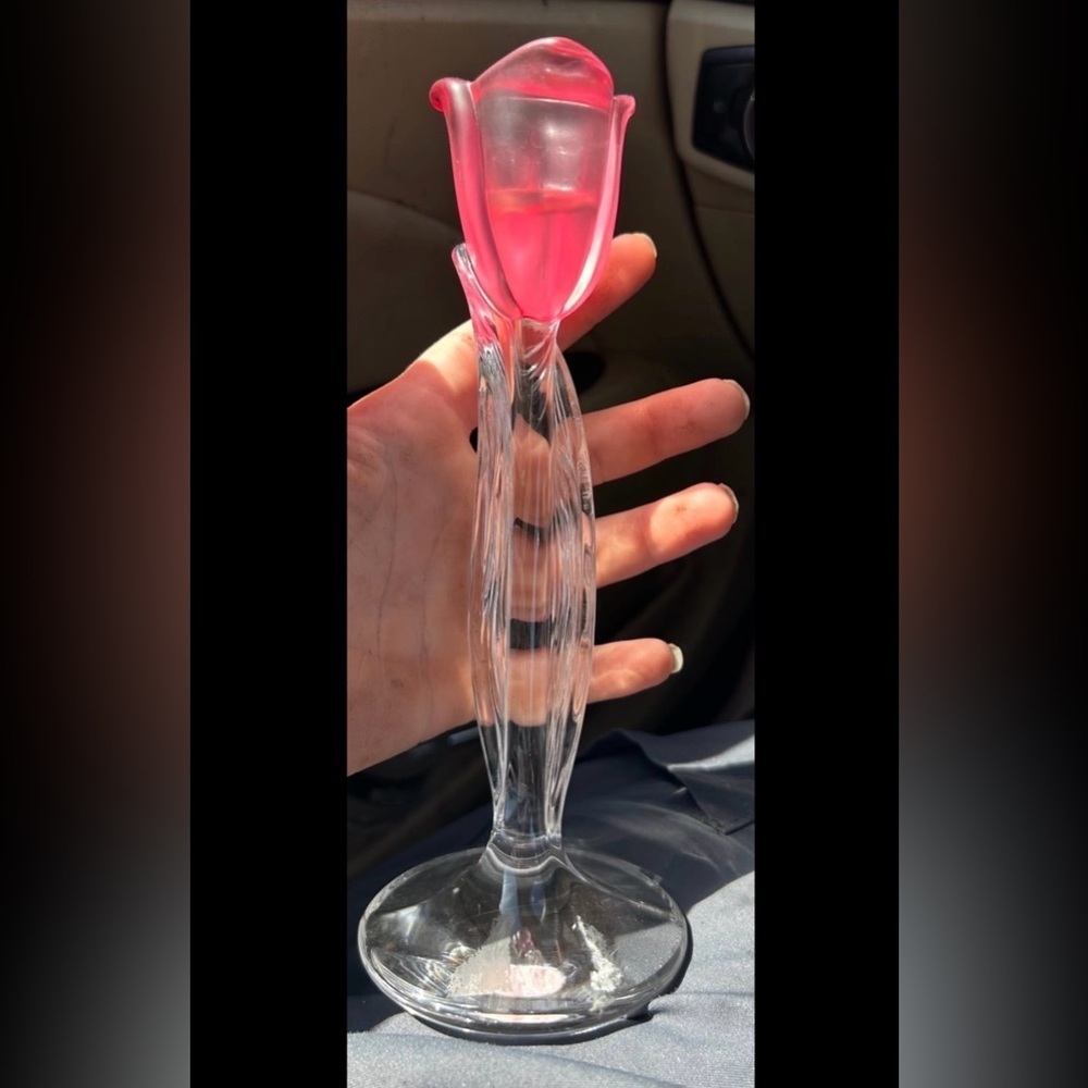 Mikasa Pink Crystal Candle Holder Vintage Glass Home Decor Romantic Cottagecore - Picture 5 of 11
